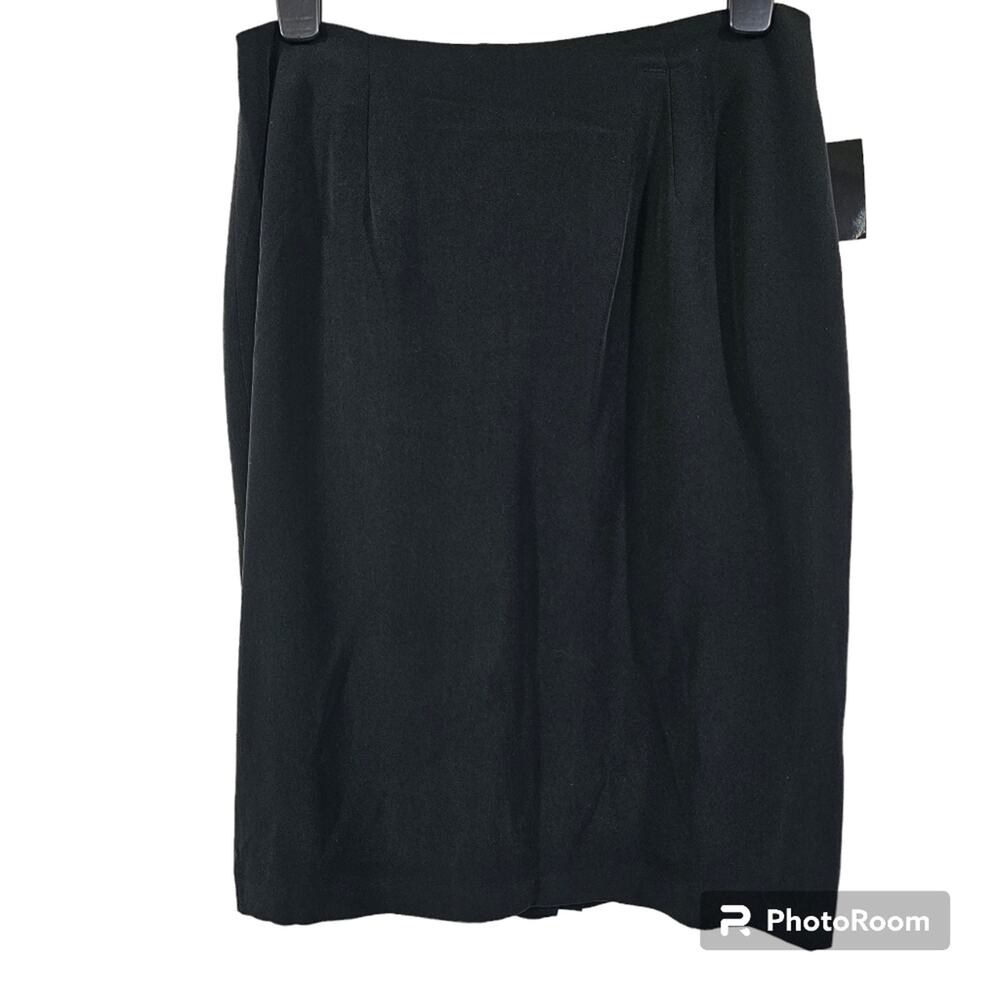 Valerie Stevens Collection Vintage Black 100% Silk Straight Skirt Si…